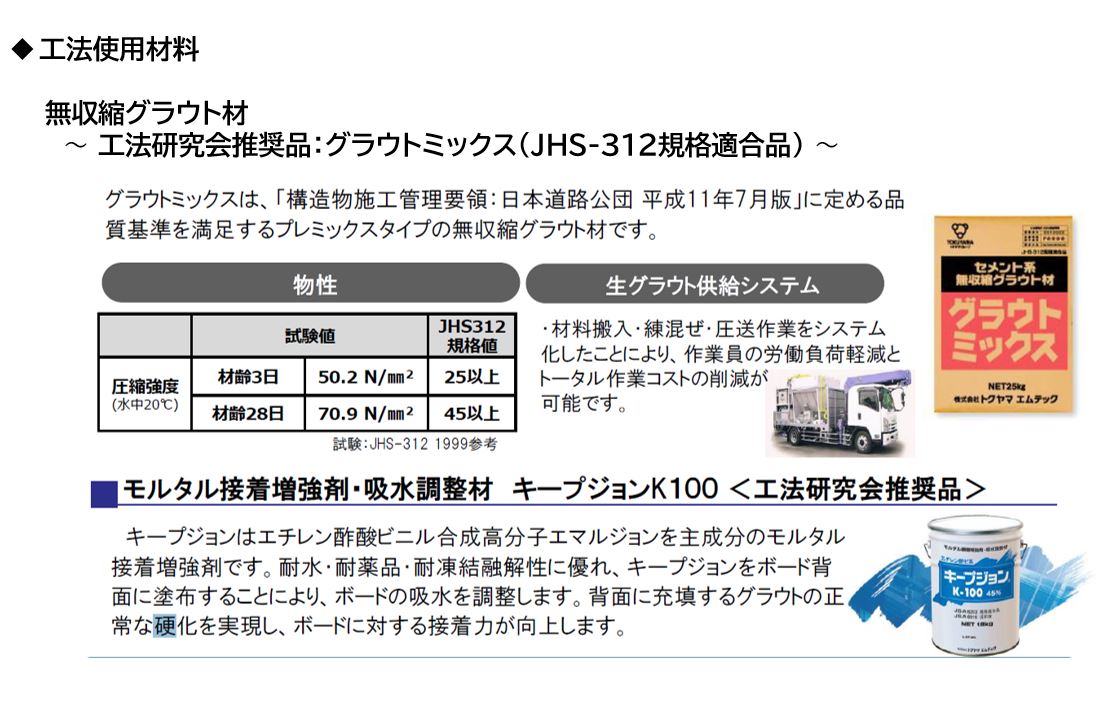 スムースボード工法使用材料＜無収縮グラウト材＞